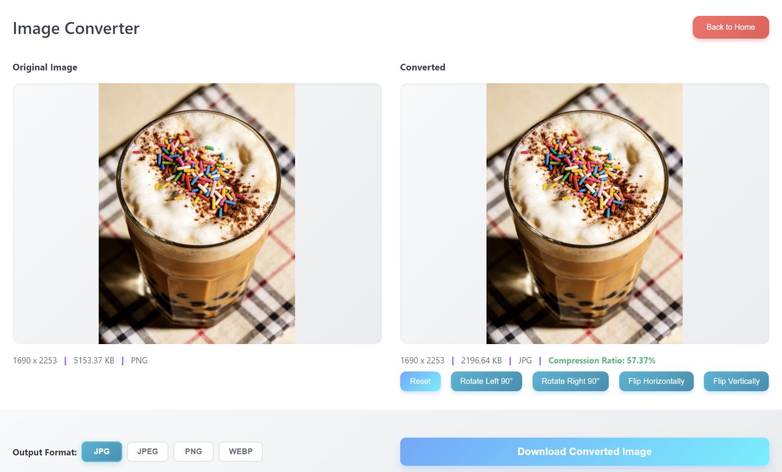 Image Format Conversion Process Display